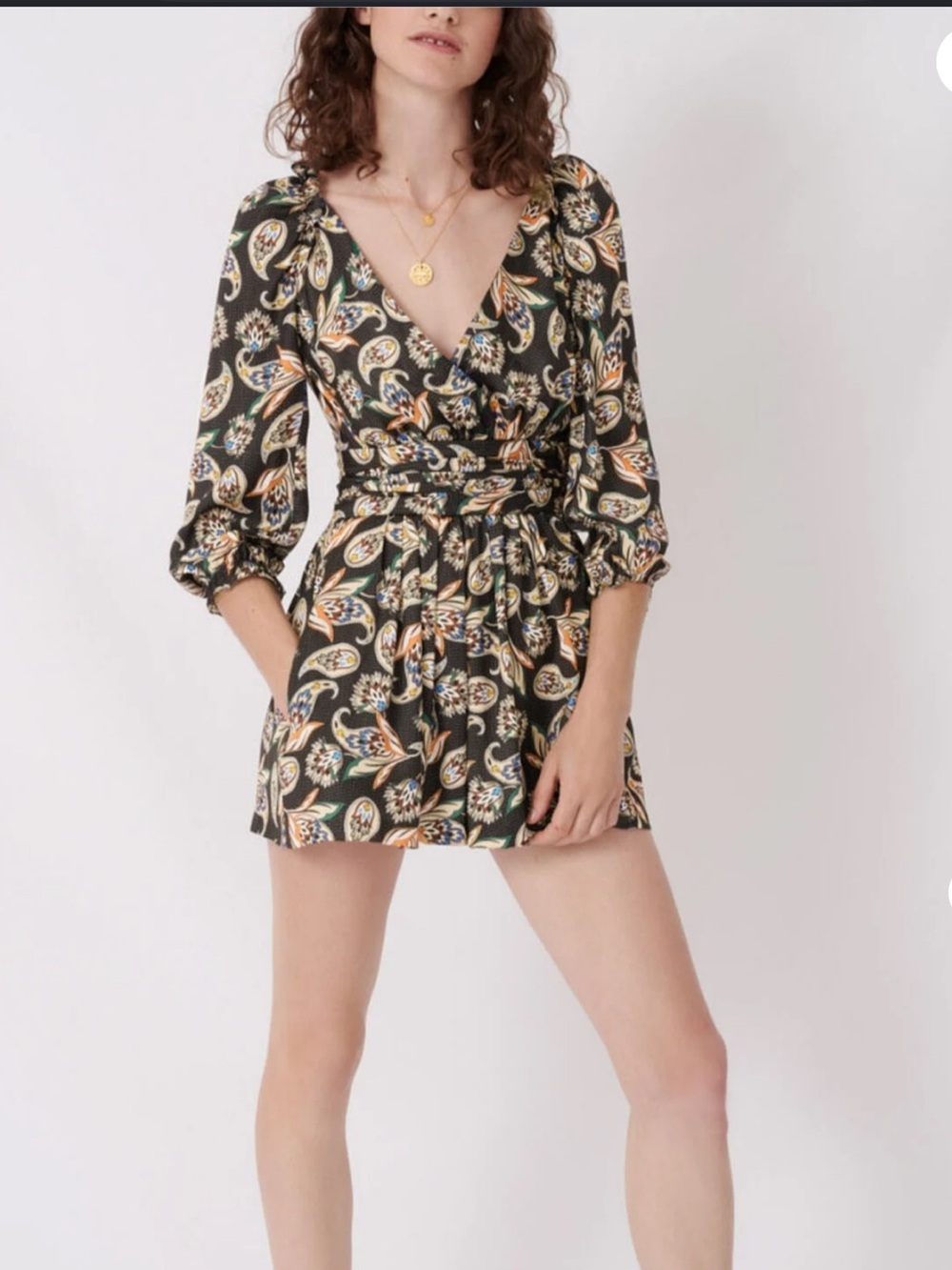 Maje Printed Satin Jumpsuit Paisley Noir NWT